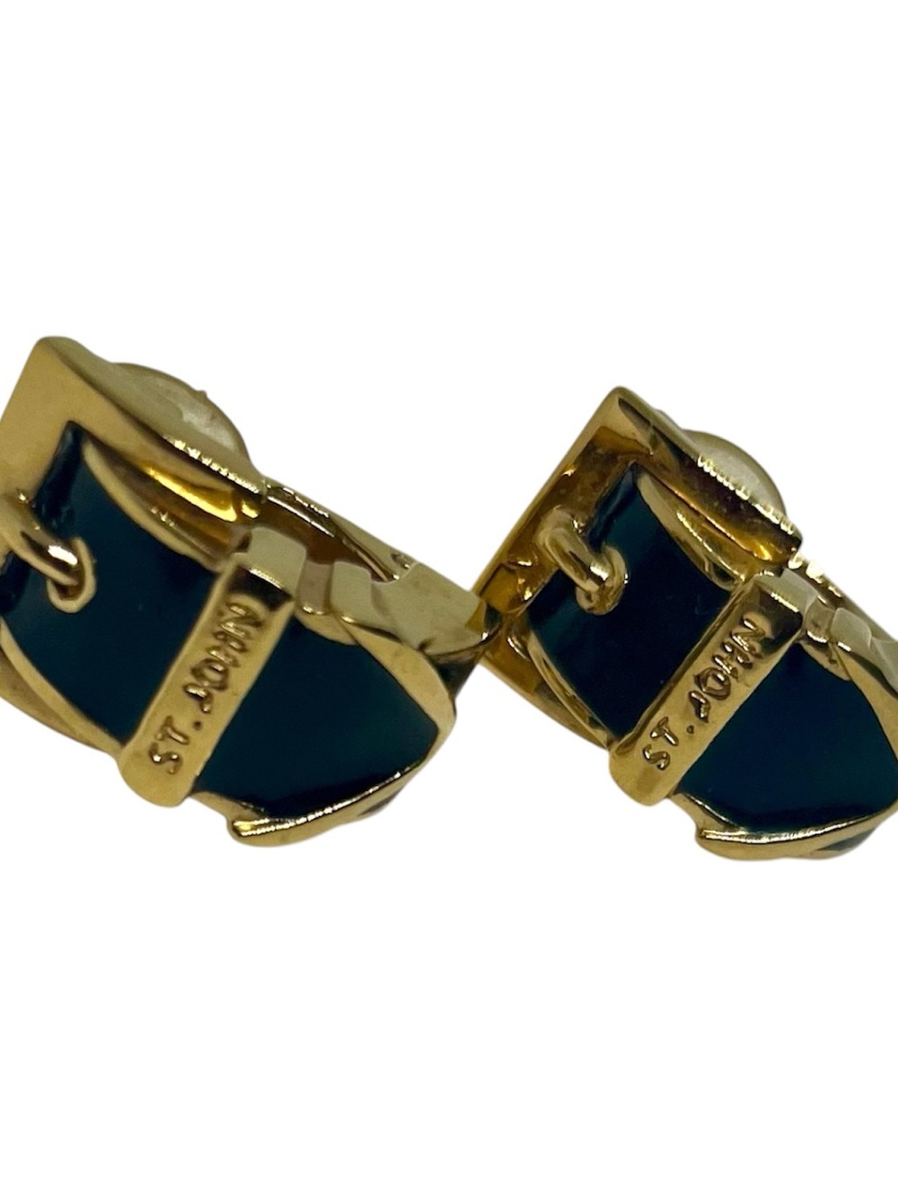 St. John Gold-Tone Earrings with Dark Green Enamel Accents